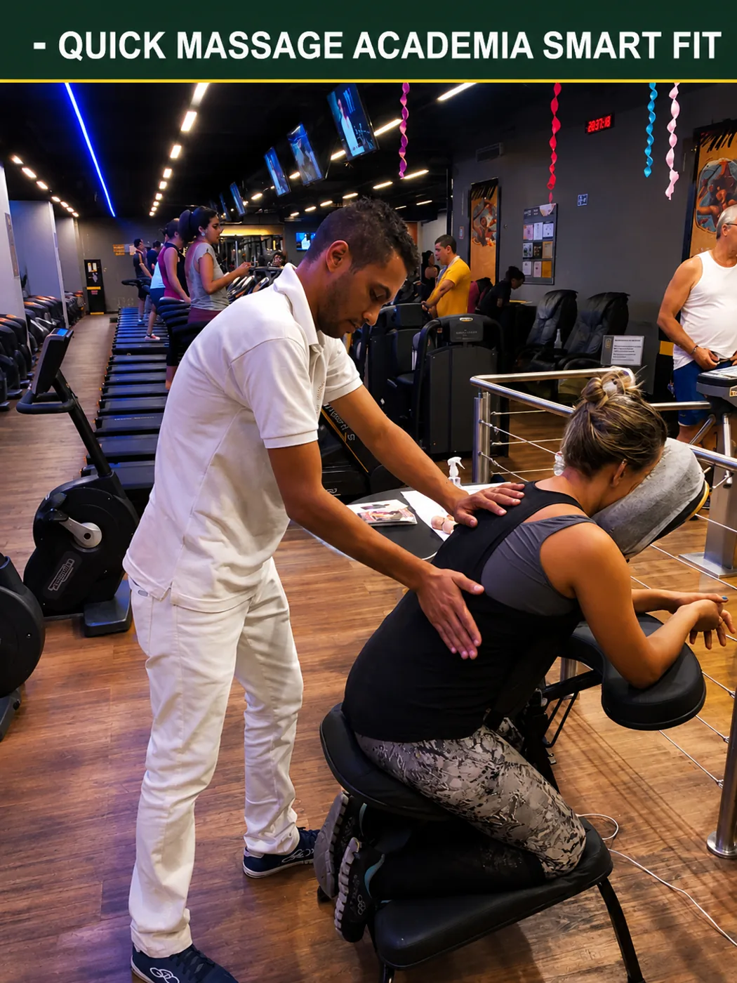Quick massage corporativa realizada na Academia Smart Fit
