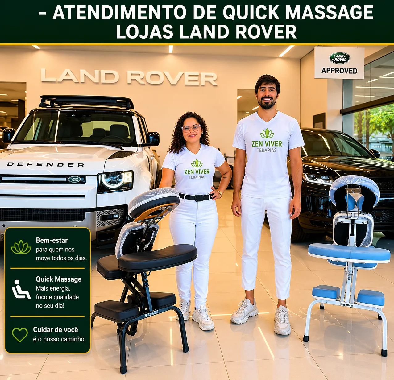 Quick massage corporativa realizada para colaboradores das lojas Land Rover